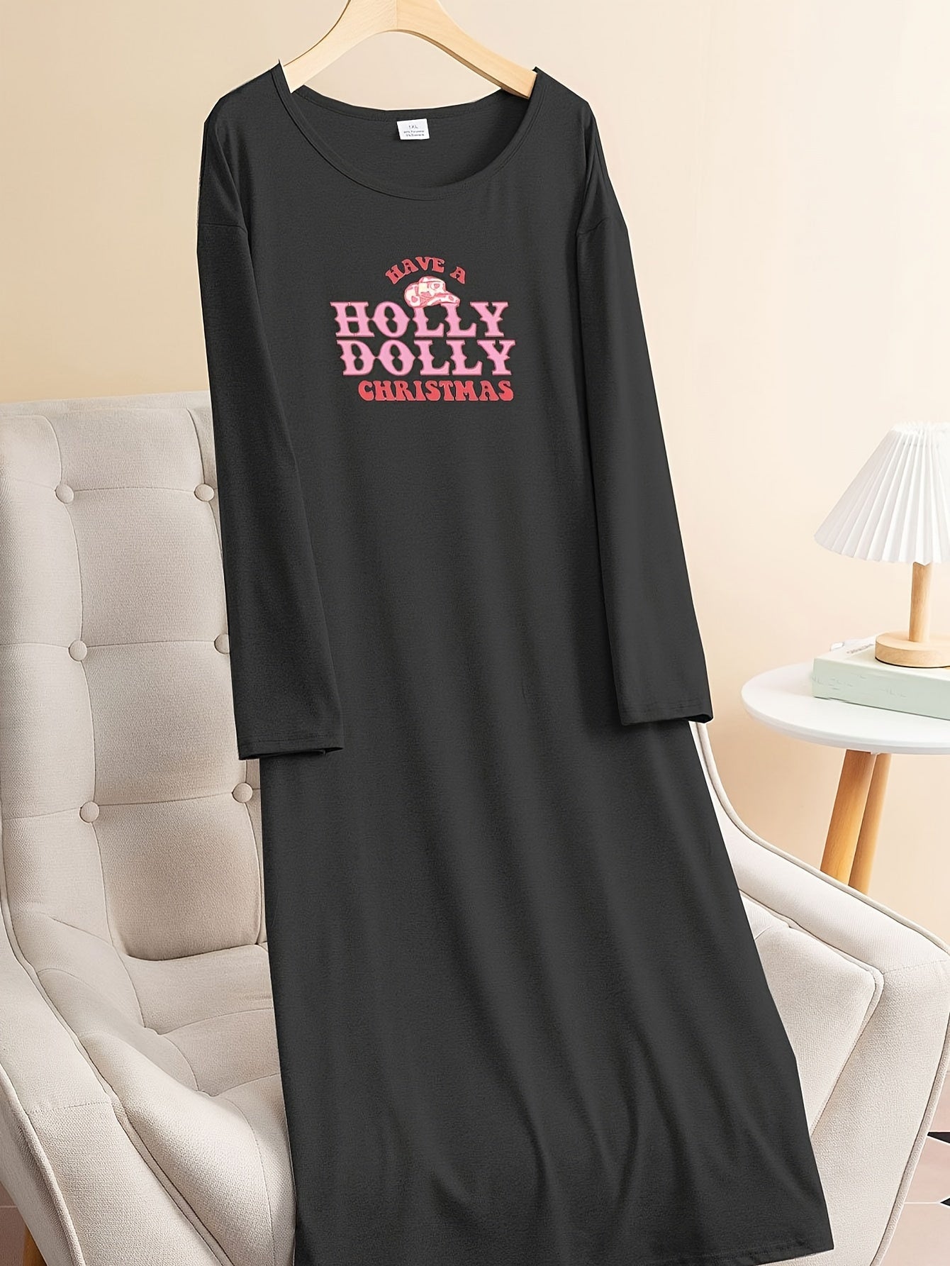 Christmas Lounge Dress Women's Plus Cowboy Hat Letter Graphic Long Sle