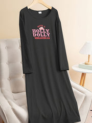 Christmas Lounge Dress Women's Plus Cowboy Hat Letter Graphic Long Sle