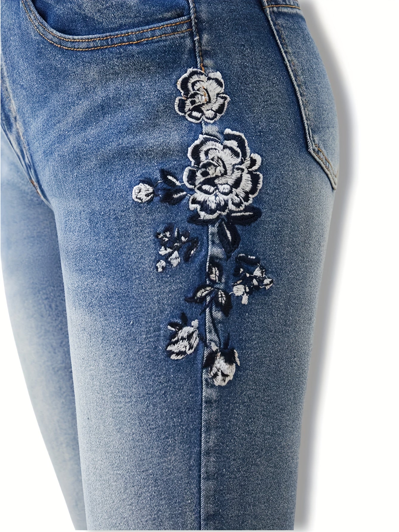 Floral Embroidery Flared Leg Jeans