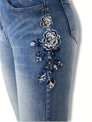 Floral Embroidery Flared Leg Jeans