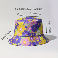 Chrysanthemum Printed Bucket Hat Cartoon Purple & Yellow Summer Basin Hat