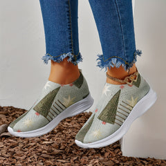 Christmas Tree Pattern Women's Woven Flat Shoes Lightweight Walking Shoes