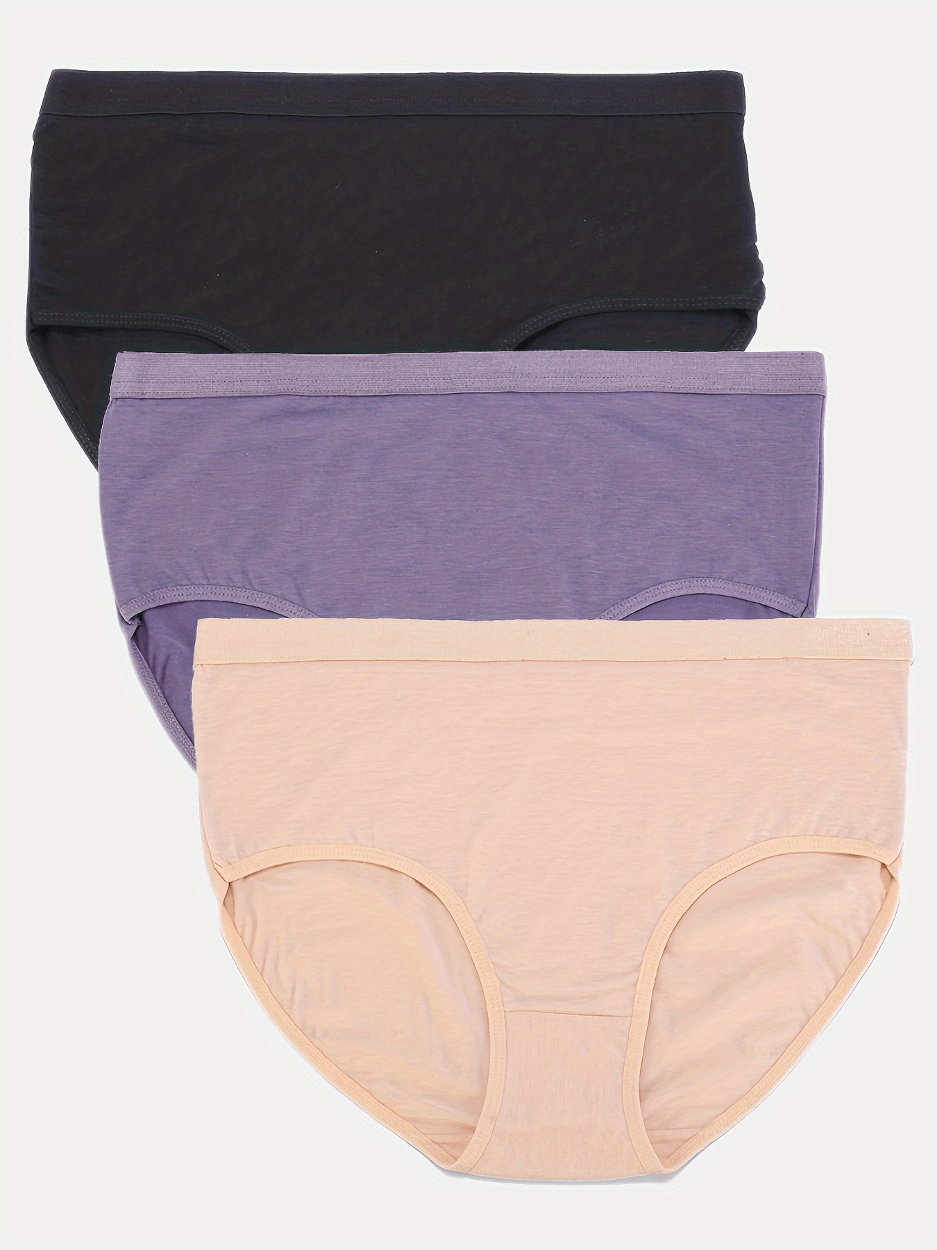 3 Pack Plus Size Basic Panties Set Women's Plus Solid High Rise Underwear