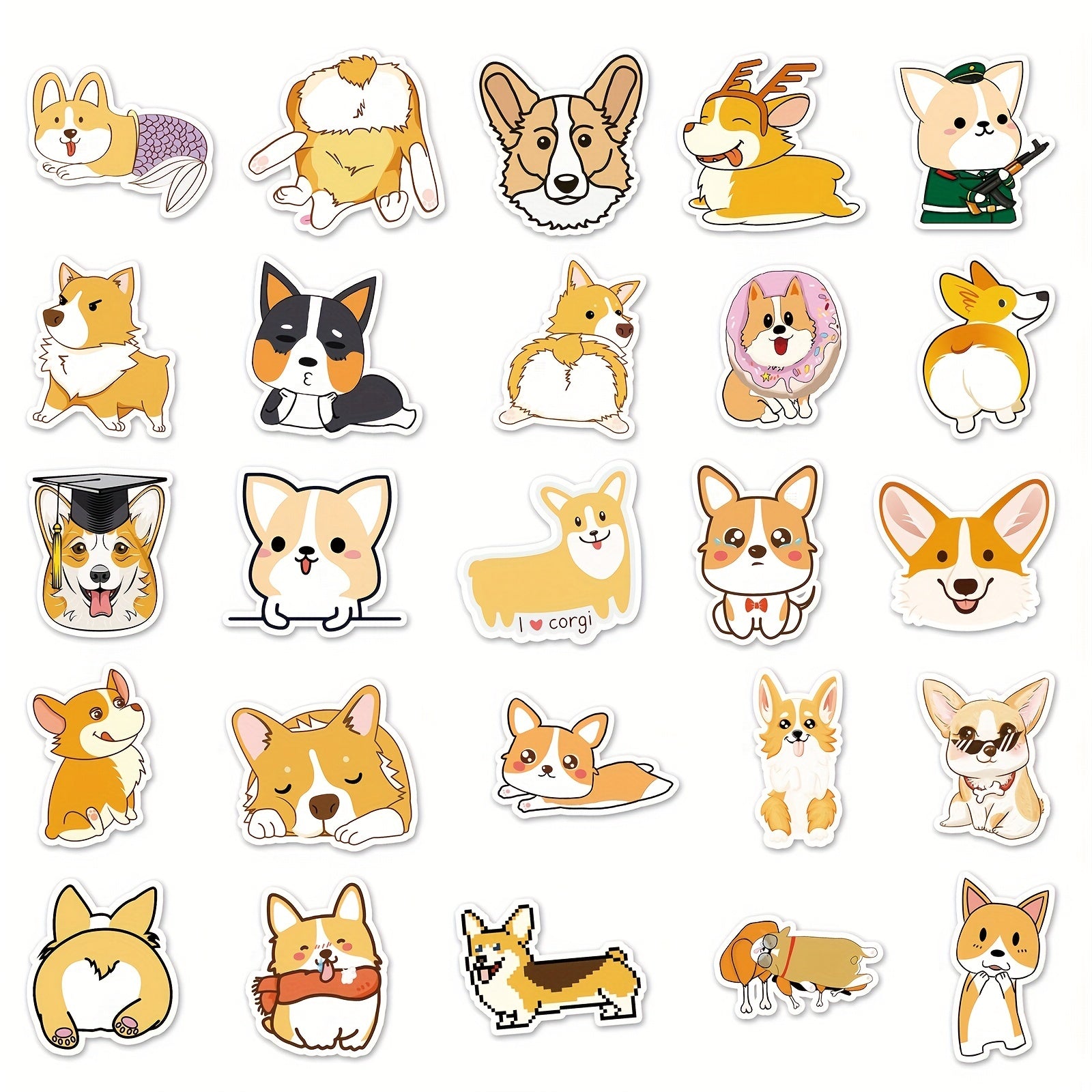 50pcs Corgi Waterproof Stickers for Water Bottles Laptop Phone Travel