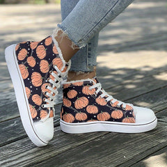 Halloween Pumpkin Print High Top Canvas Shoes for Women