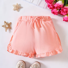 Girls Ruffle Trim Knit Casual Shorts