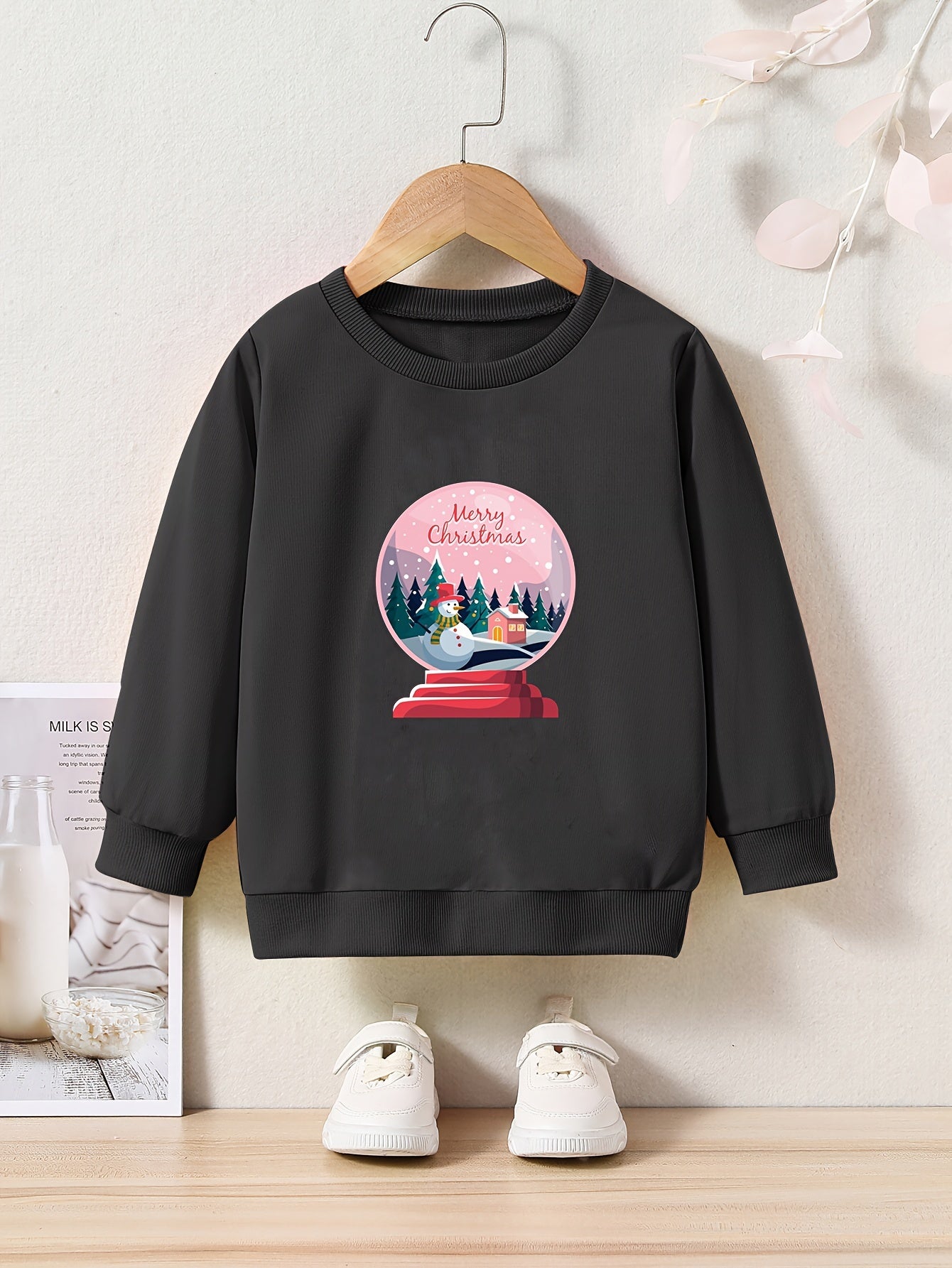 Christmas Print Girls Sweatshirt Crew Neck Pullover