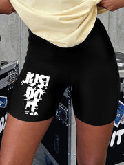 Letter Print Biker Shorts High Waist Casual Shorts