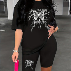 Butterfly & Letter Print Casual Two piece Set