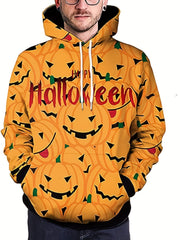 Halloween Print Hoodies Men Graphic Sweatshirt Kangaroo Pocket