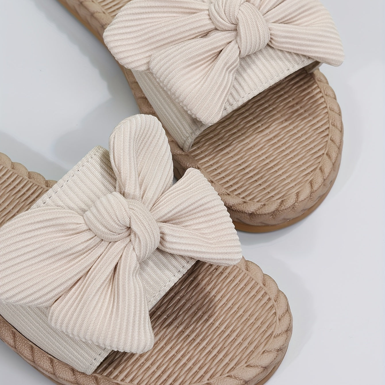 Women's Linen Sandals Bowknot Decor Open Toe Slip On Slide Shoes