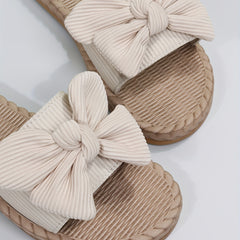 Women's Linen Sandals Bowknot Decor Open Toe Slip On Slide Shoes