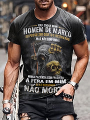 Skeleton Skull Letter Pattern Print Men's Short Sleeve Tee