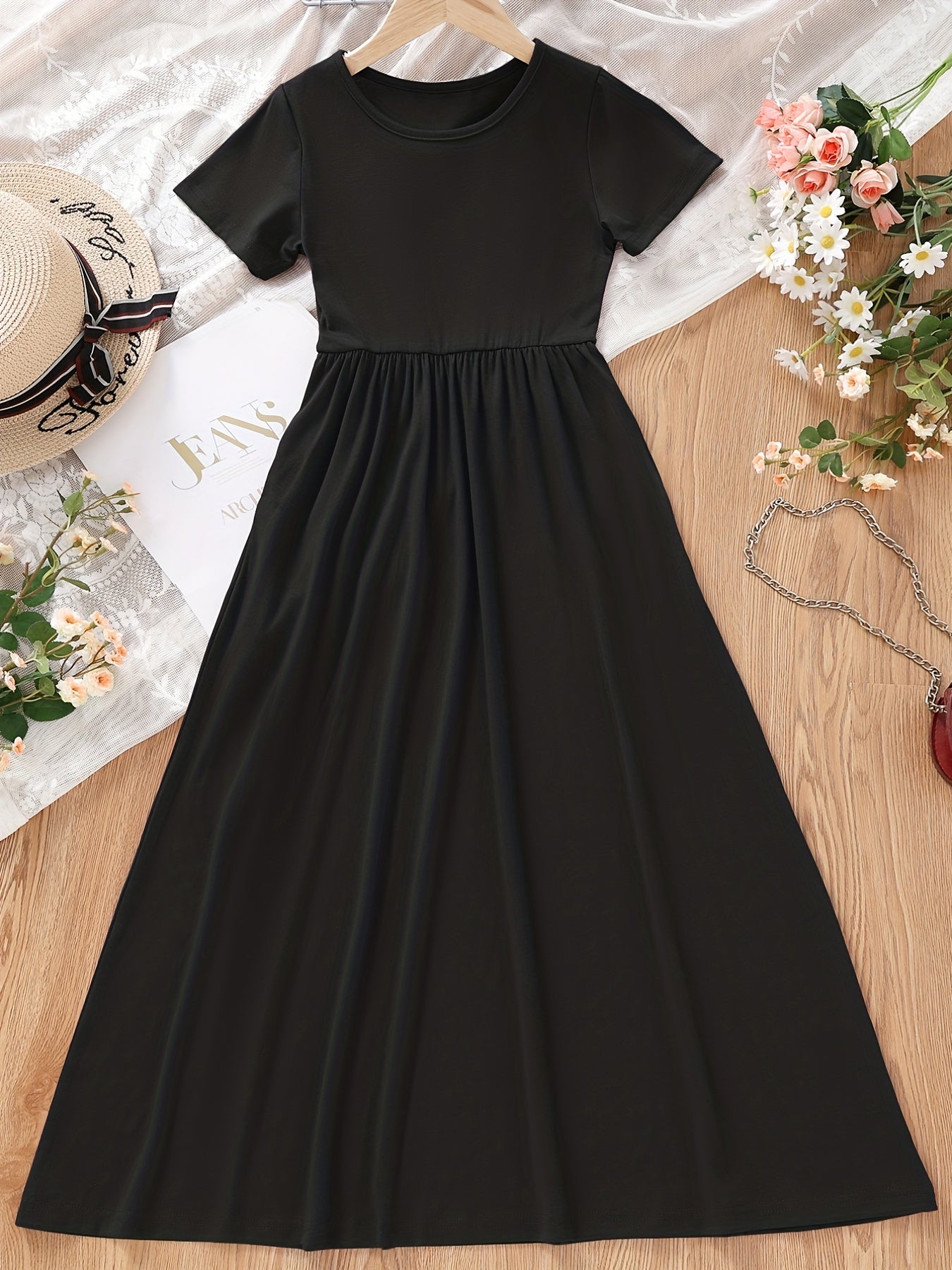 Girls Short Sleeve Maxi Dress with Pockets