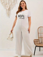 Plus Size Letter Print Wide Leg Jumpsuit