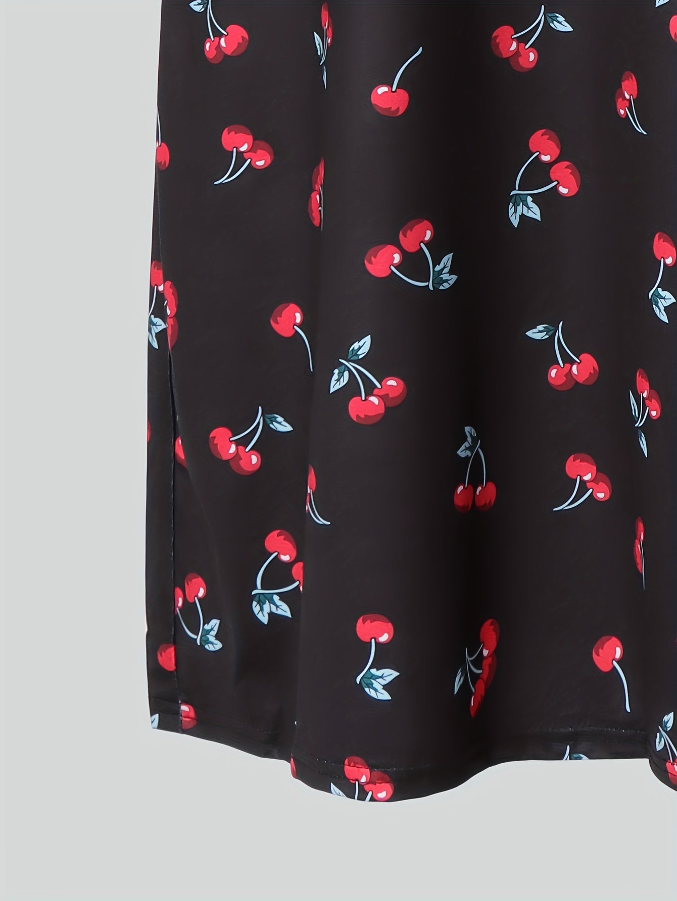 Cherry Print NightDress Short Sleeve Crew Neck Pajama Dress Women's Sleepwear