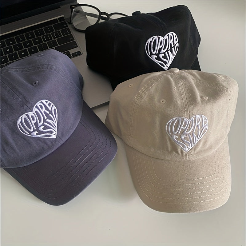 Unisex Sunshade Adjustable Baseball Cap Embroidered Love Heart