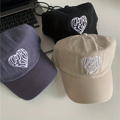 Unisex Sunshade Adjustable Baseball Cap Embroidered Love Heart