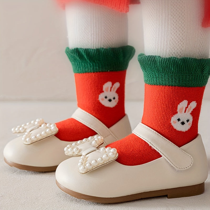 5 Pairs Boy's Cartoon Striped Crew Socks Breathable Casual Style