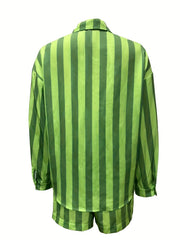 Striped Two piece Set Long Sleeve Shirt & Shorts