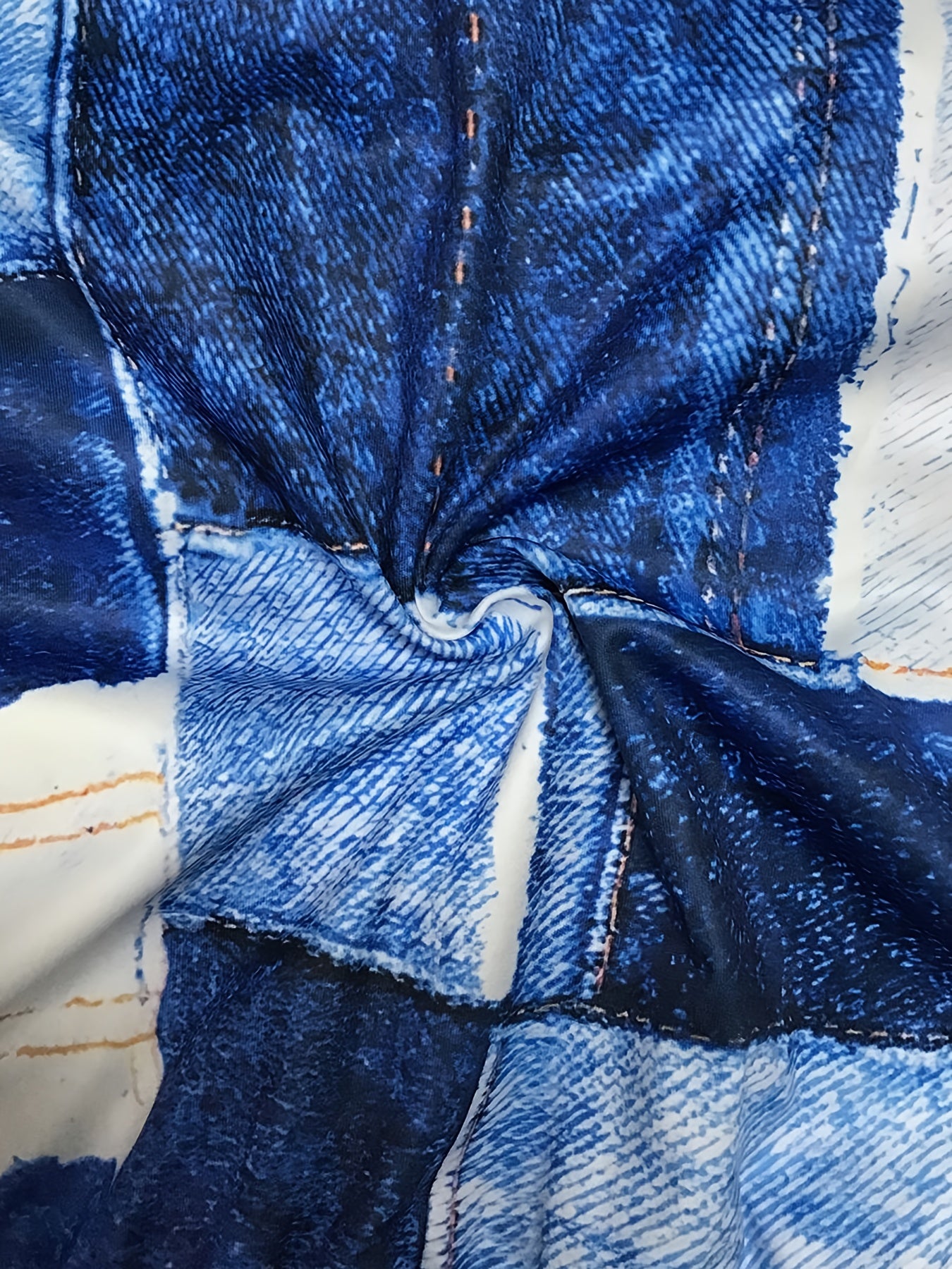 Denim Print One Shoulder Top & Leggings Set