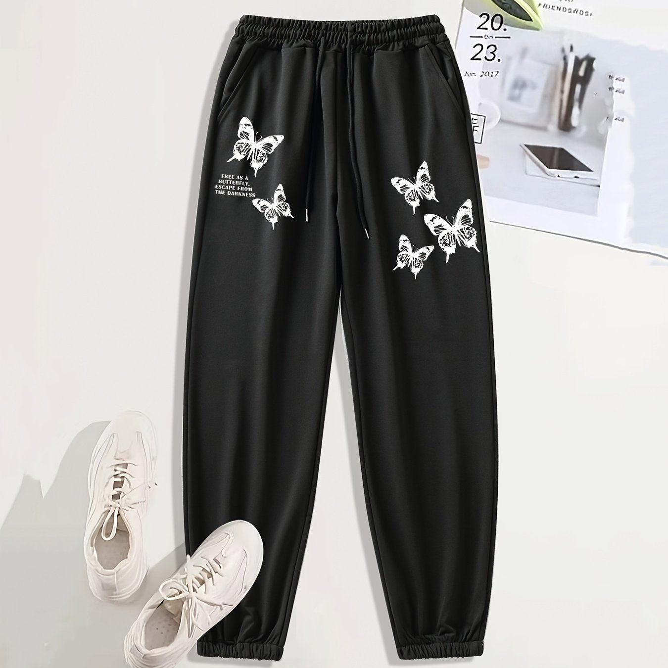 Butterfly Print Sports Pants Side Pockets Couple Jogging Sweatpants