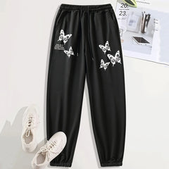 Butterfly Print Sports Pants Side Pockets Couple Jogging Sweatpants