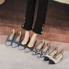 Chunky Heeled Pumps Colorblock Slip-on Knit High Heels