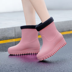 Women's Thick Soled Rain Boots Anti Slip Mid Tube Waterproof in Multiple Colors