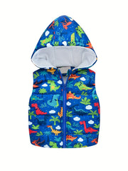 Boy's Cartoon Print Warm Waistcoat Hooded Vest