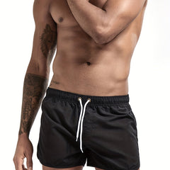 Men's Solid Beach Shorts Quick-drying Drawstring Sports Shorts