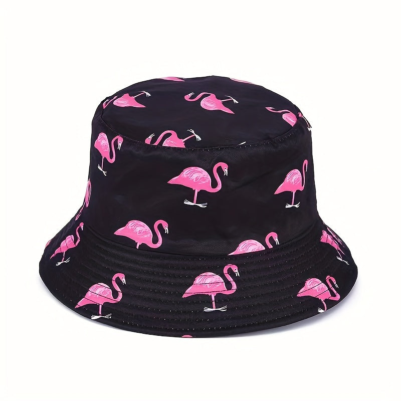 Foldable Flamingo Print Bucket Hat Lightweight Fisherman Cap for Women