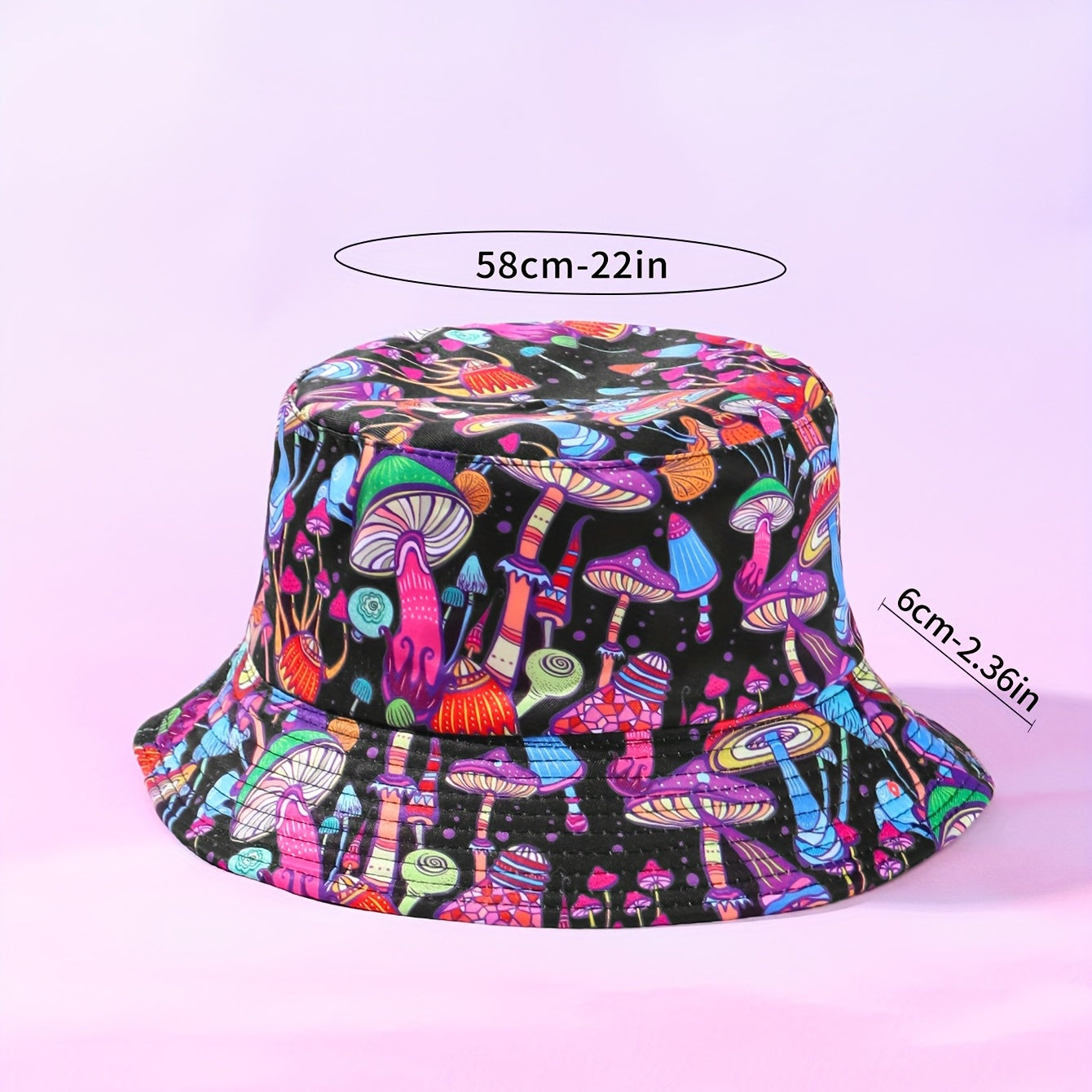 Mushroom Print Bucket Hat Casual Foldable Basin Hat Sunscreen Fisherman