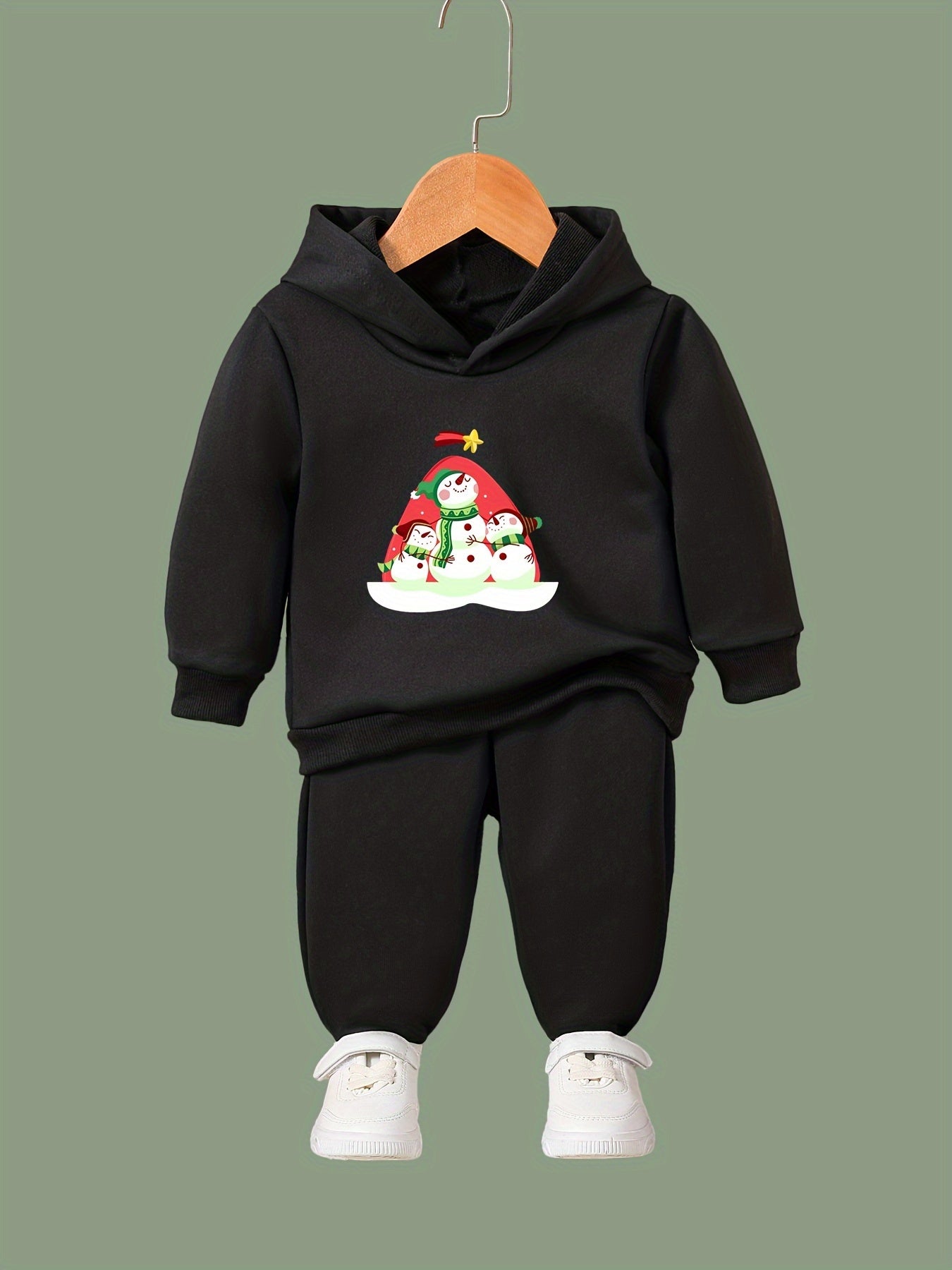 2pcs Snowman Print Hoodies Pants Set Fall Sports Gift