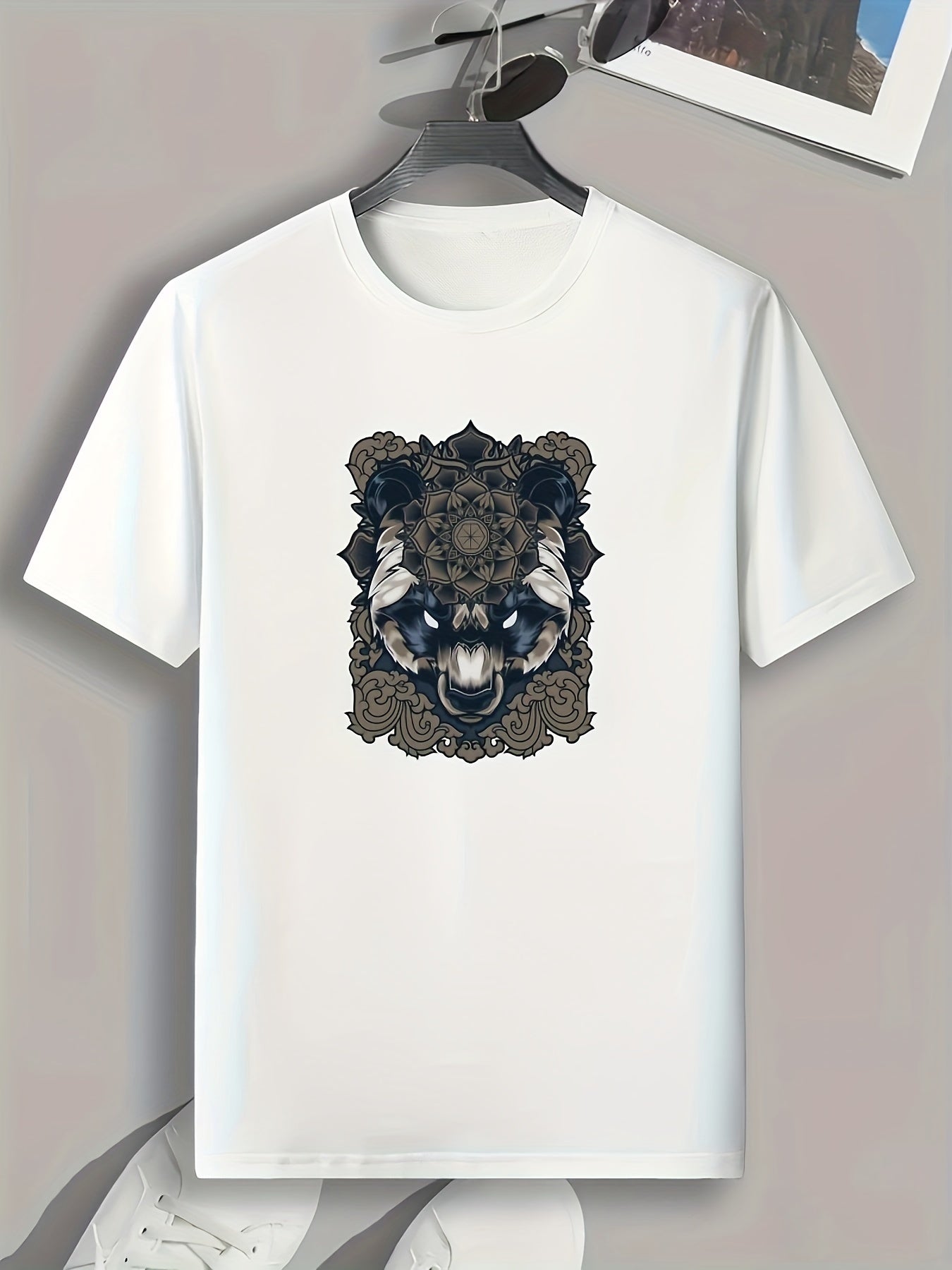 Wolf Print Men's Graphic T-shirt for Summer
