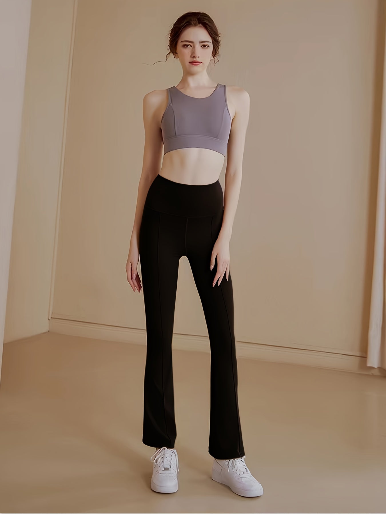 Stretchy High Waist Wide Leg Pants Casual Ankle Length Yoga Sports Pants