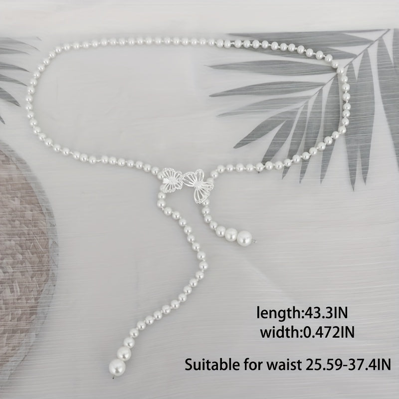 Pearl Waist Chain Adjustable Girdle Rhinestone Decor Dress Chain Belts