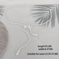 Pearl Waist Chain Adjustable Girdle Rhinestone Decor Dress Chain Belts