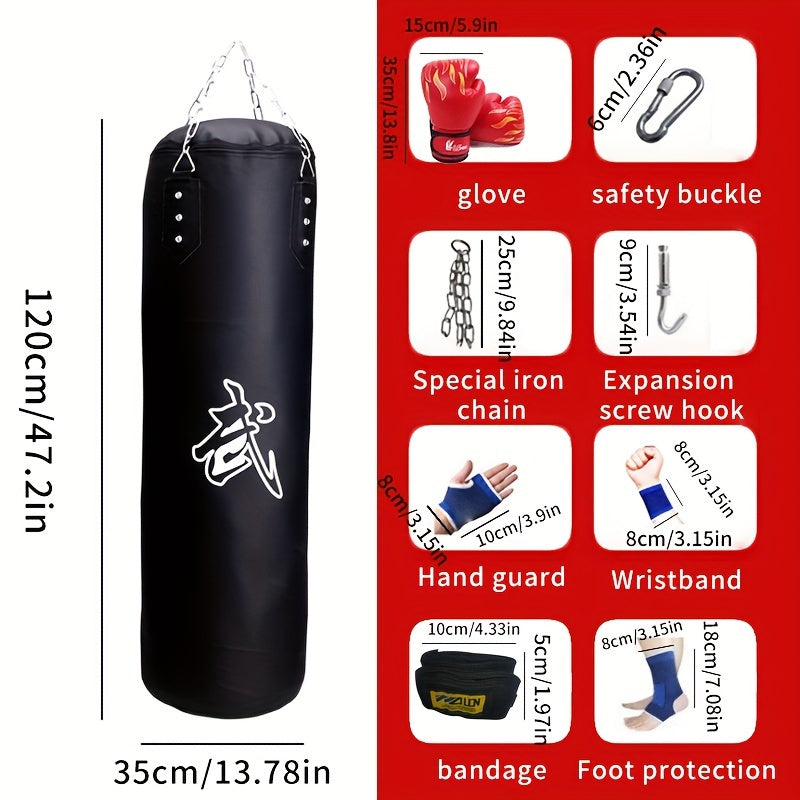 Heavy Duty Boxing Sandbag w/ Hanging Hooks & Guards for Taekwondo Muay Thai
