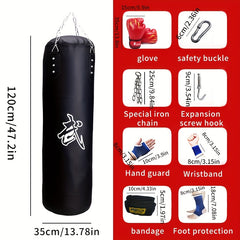 Heavy Duty Boxing Sandbag w/ Hanging Hooks & Guards for Taekwondo Muay Thai