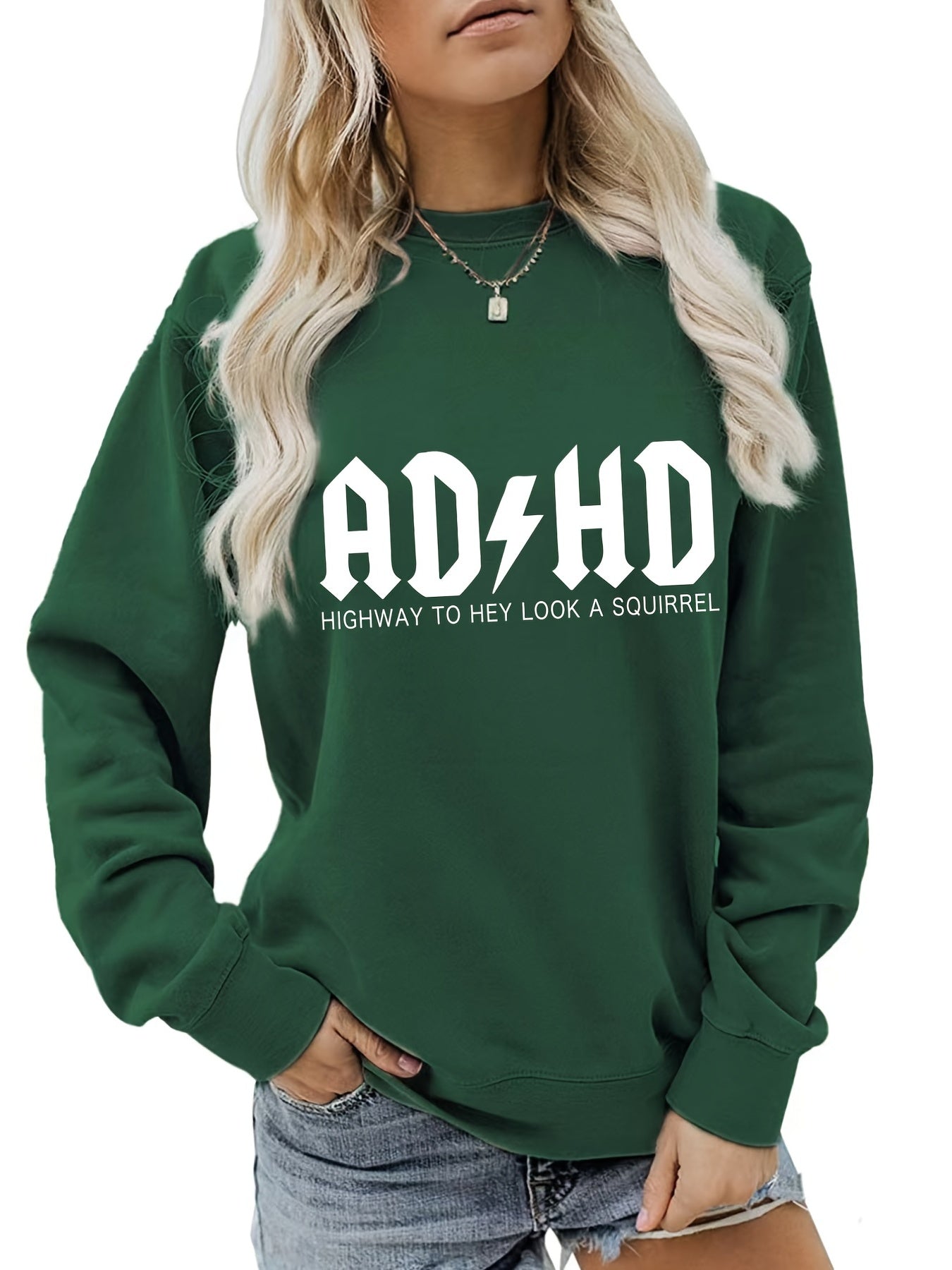 Letter Print Loose Sweatshirt Casual Long Sleeve Crew Neck