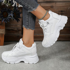 Women's Lace Up Chunky Sneakers Hidden Heel Casual Walking Shoes