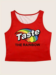 Rainbow & Letter Print Sleeveless Tank Top