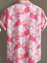 Flamingo Print Men's Casual Short Sleeve Shirt for Summer