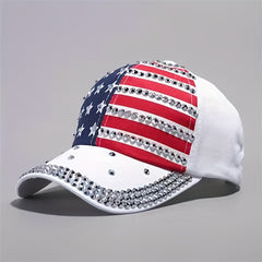 Flag Print Baseball Cap Rhinestone Decor Adjustable Dad Hat