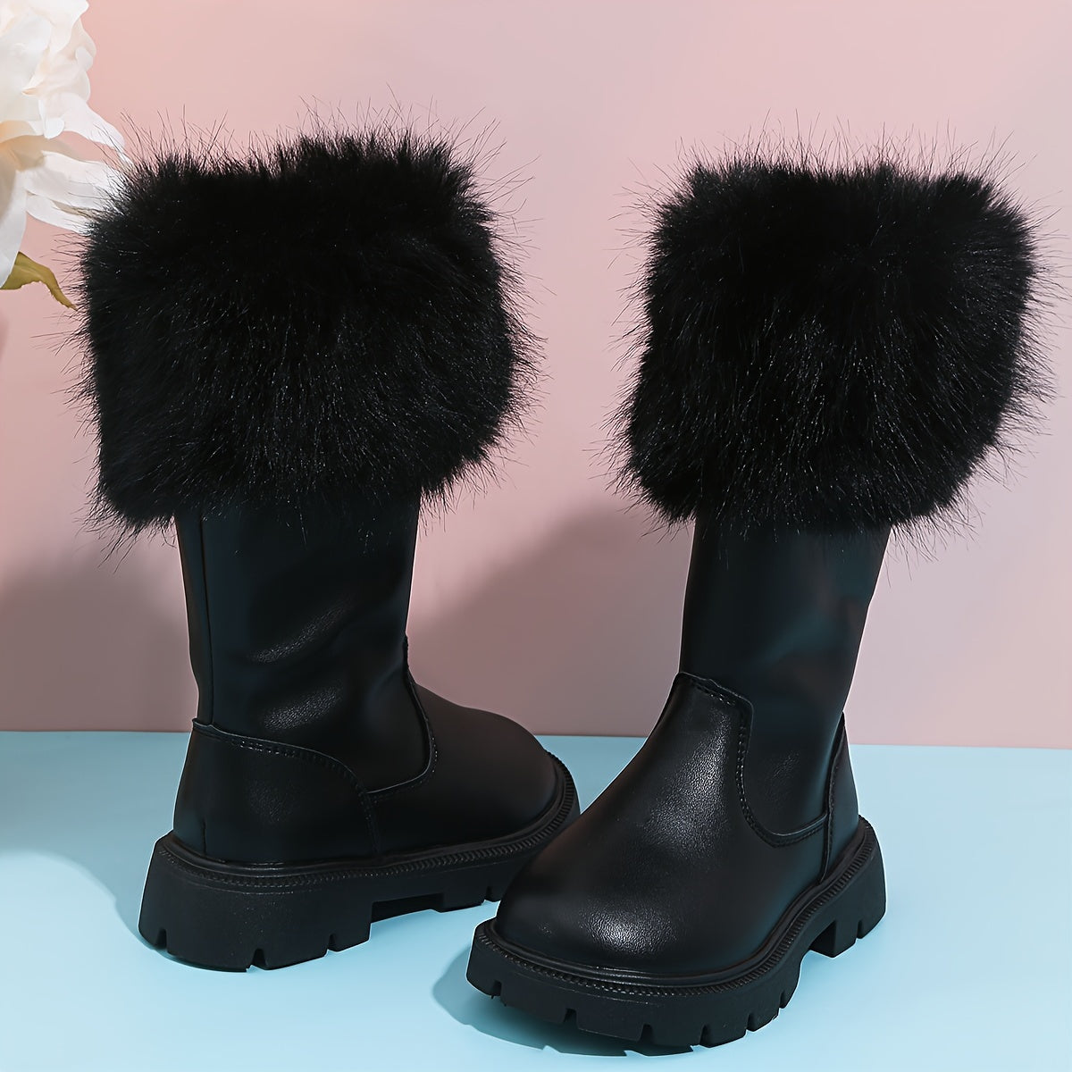 Girls High Top Furry Boots Non Slip Warm Zip Up - Parties Street Style