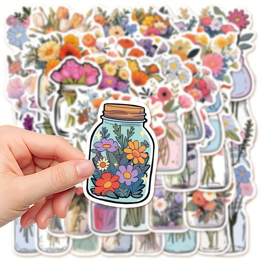 50pcs Flowers Glass Bottle Water Flower Growing Series Graffiti Stickers