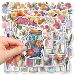 50pcs Flowers Glass Bottle Water Flower Growing Series Graffiti Stickers