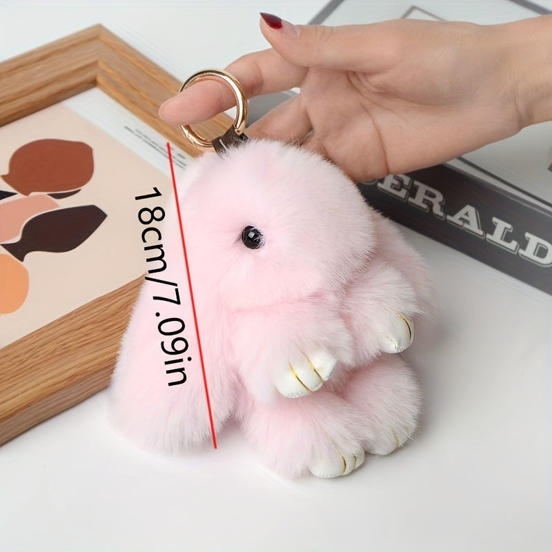 Rabbit Fuzzy Toy Keychain Animal Key Ring Purse Bag Backpack Car Key Charm