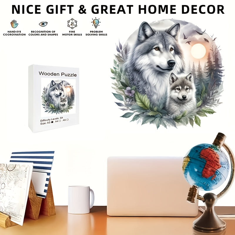 Expert Wolf Wooden Puzzle for Adults Unique Irregular Circular Pieces